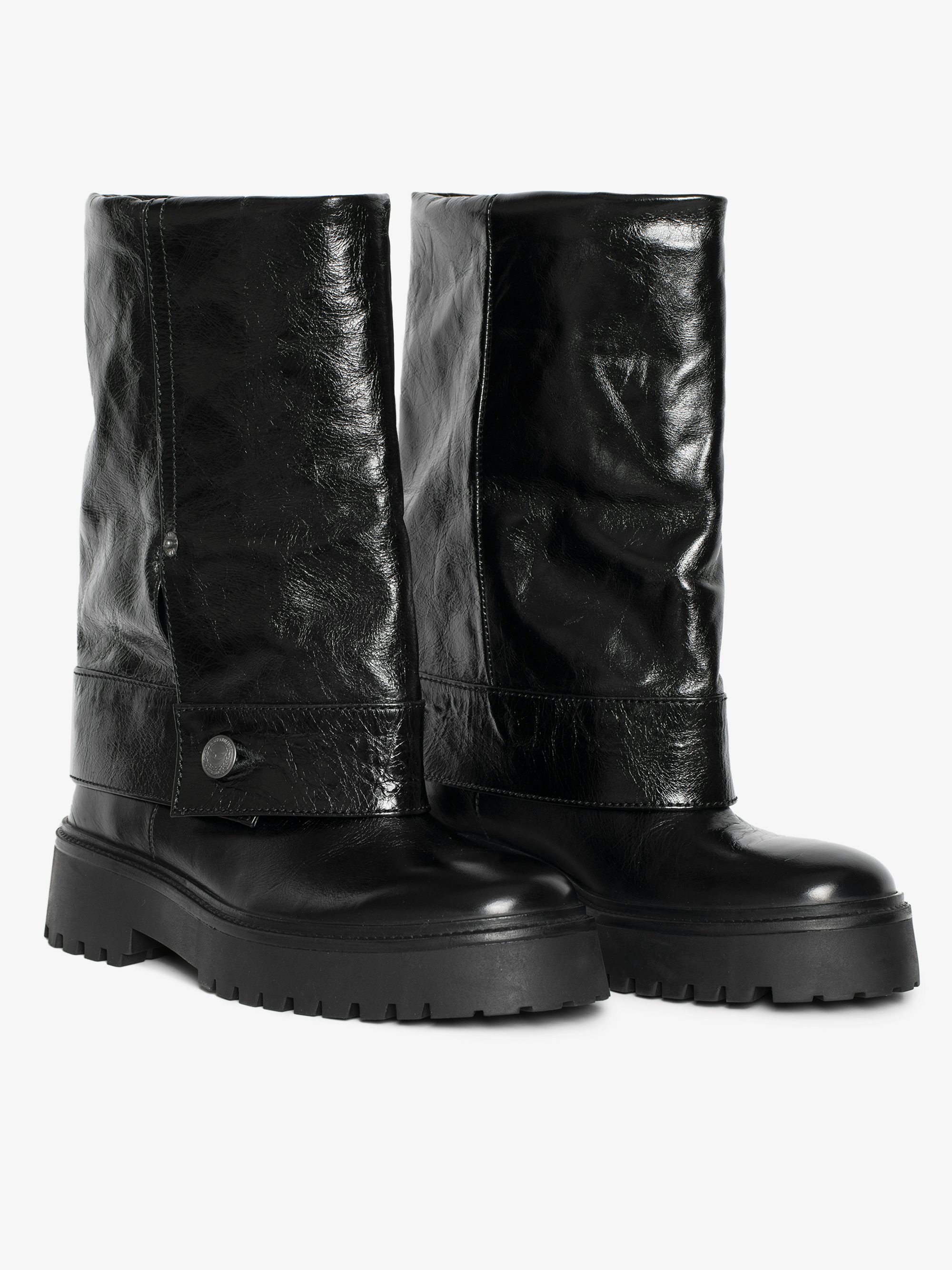 Angie Vintage Black Leather Boots - Trouser effect leather boots with vintage-inspired finish.